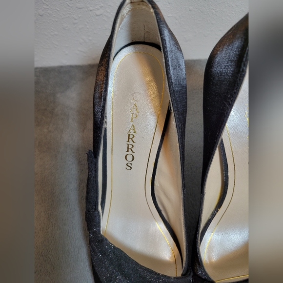 Caparros sz9 Odessa Black Satin Peep Toe  Platform Stiletto Evening Pumps Shoes - Picture 3 of 4